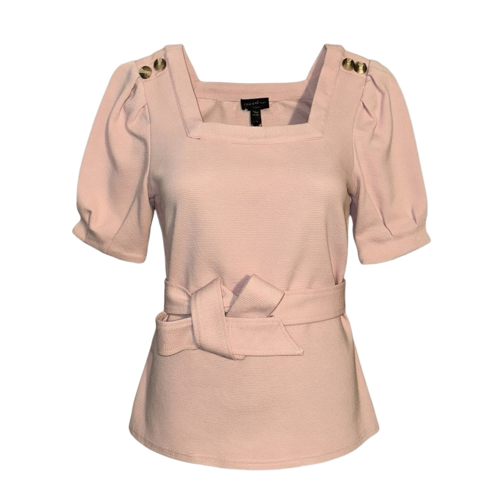 ANTHROPOLOGIE Pink CURRENT AIR Punk Puff Sleeve w/ Bow Top xs​​ classy​